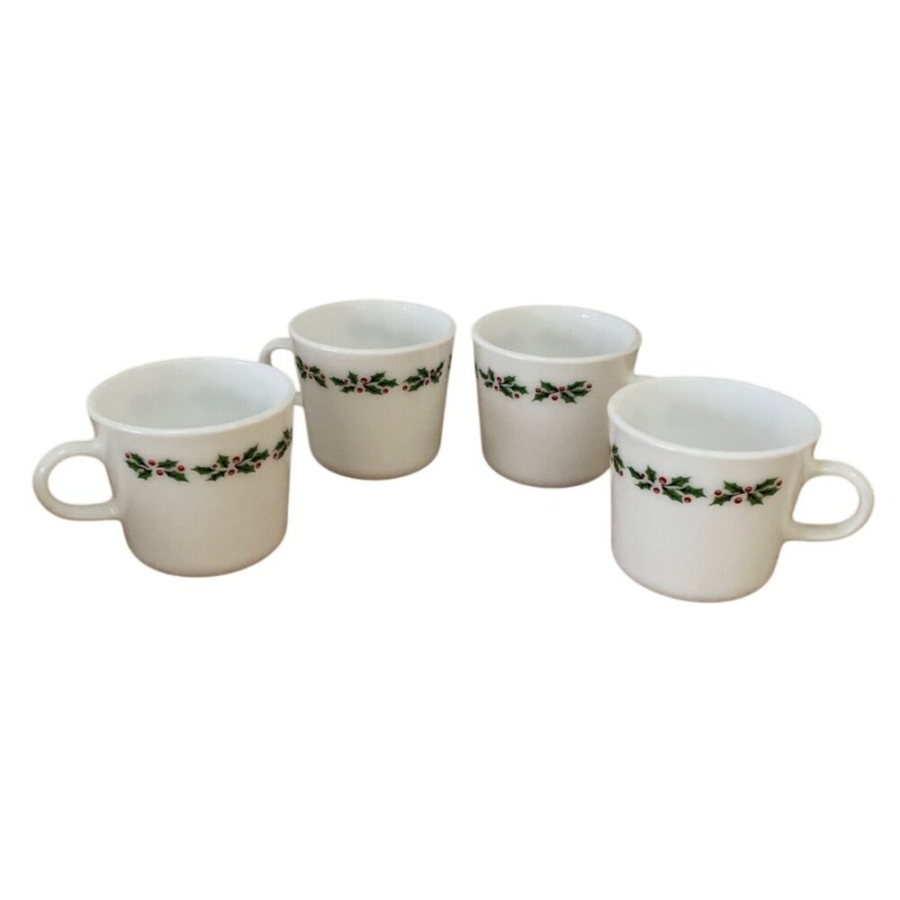 Vtg Corelle Christmas Winter Holly Berry Holly Days Coffee Tea Cups Mugs Set 4